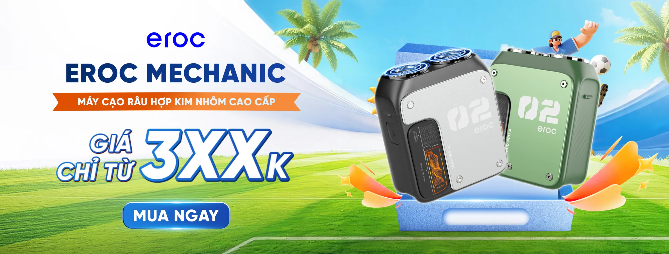 Máy cạo râu Eroc Mechanic với thiết kế cơ khí cao cấp, lưỡi cạo 3D linh hoạt, động cơ 9000 vòng/phút, chống nước IPX7 và sạc Type-C