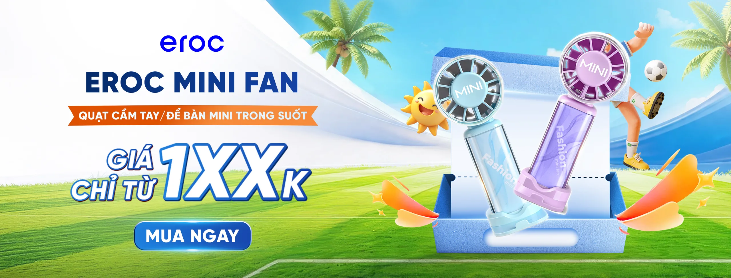 Quạt mini cầm tay EROC vỏ trong suốt tốc độ cao sạc Type-C