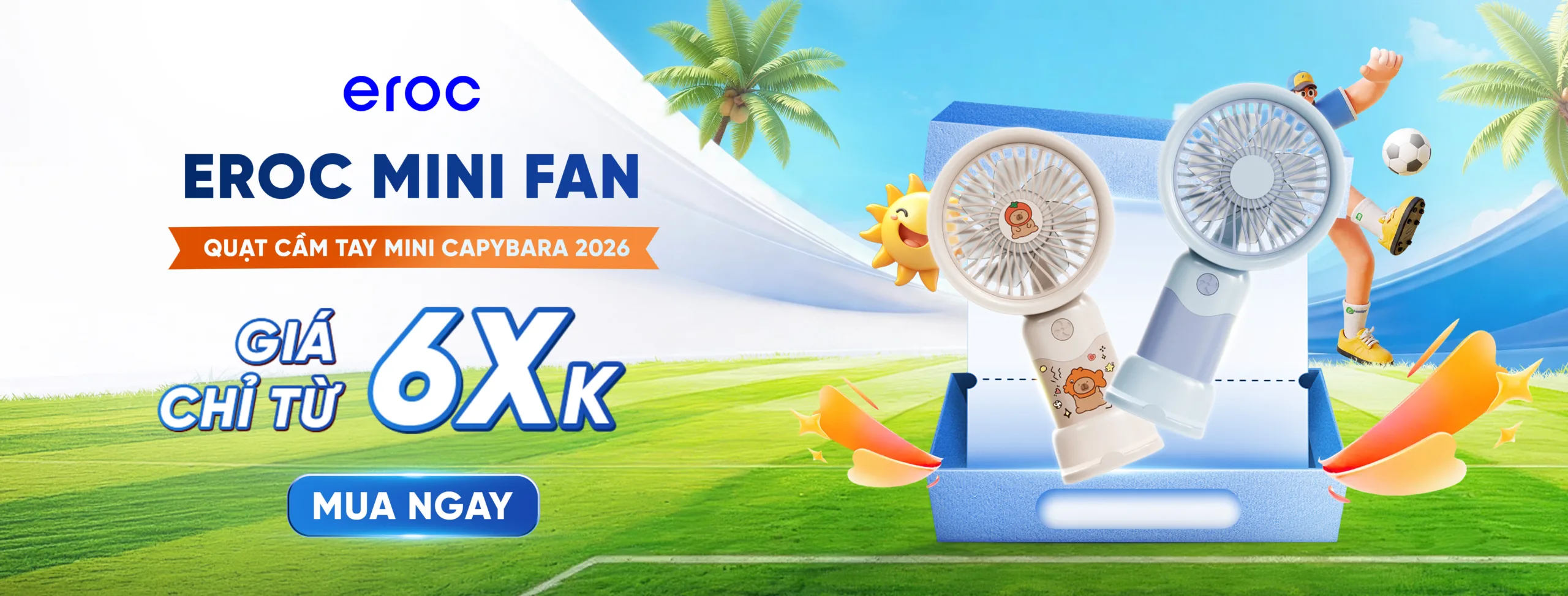 Quạt cầm tay mini EROC màu trơn tối giản phong cách trẻ trung