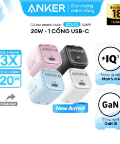 Củ sạc nhanh Anker Zolo GaN 20W/30W | 1 cổng USB-C | Chân gập gấp gọn nhỏ gọn | Công nghệ sạc nhanh PowerIQ 3.0 | Sạc nhiệt độ thấp - A2699/A2698