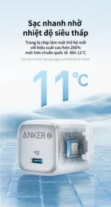 Khác xa so với tiêu chuẩn quốc tế sạc là 77°C, củ sạc nhanh Zolo của Anker thấp hơn so với tiêu chuẩn quốc tế 11°C nhờ được trang bị Ice Cooled Chip - tản nhiệt nhanh & mới nhất.
