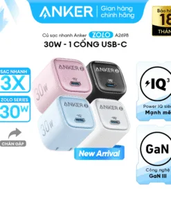 Củ sạc nhanh Anker Zolo GaN 30W | 1 cổng USB-C | Sạc nhanh Power IQ 3.0 | Chân gập gấp gọn tiện lợi