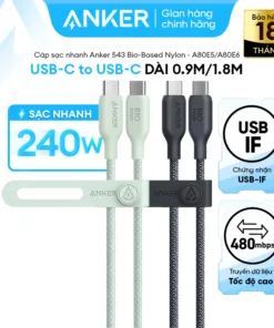 Cáp sạc nhanh & truyền dữ liệu Anker 543 USB-C to USB-C 240W Nylon bọc dù siêu bền