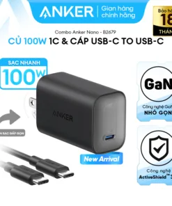 Bộ sạc Anker Nano GaN 100W GaN – 1 cổng USB-C – Kèm Cáp sạc 1.8m USB-C có thể sạc laptop, hỗ trợ PPS 2.0