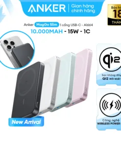 Sạc Dự Phòng Anker MagGo Slim Không Dây 10000mAh | Qi2 15W | USB-C 30W | Mỏng 14.7mm | ActiveShield