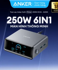 Trạm sạc nhanh Anker GaNPrime công suất lớn 250W - 6 cổng 4C2A - Màn hình LCD - Nút vặn tuỳ chỉnh - Hỗ trợ app - A2345