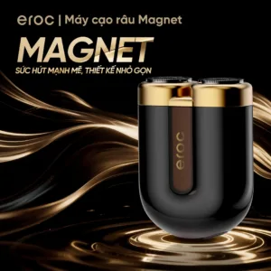 Máy cạo râu Eroc Magnet thiết kế nhỏ gọn cao cấp màu đen – vàng, lưỡi cạo kép dạng nổi, động cơ mạnh mẽ 7000 vòng/phút, pin sử dụng lên đến 60 ngày, đóng gói dạng quà tặng sang trọng.