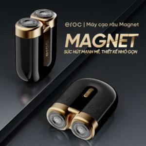 Máy cạo râu Eroc Magnet thiết kế nhỏ gọn cao cấp màu đen – vàng, lưỡi cạo kép dạng nổi, động cơ mạnh mẽ 7000 vòng/phút, pin sử dụng lên đến 60 ngày, đóng gói dạng quà tặng sang trọng.
