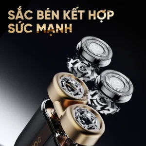 Máy cạo râu Eroc Magnet thiết kế nhỏ gọn cao cấp màu đen – vàng, lưỡi cạo kép dạng nổi, động cơ mạnh mẽ 7000 vòng/phút, pin sử dụng lên đến 60 ngày, đóng gói dạng quà tặng sang trọng.