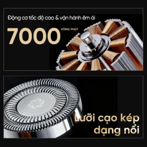 Máy cạo râu Eroc Magnet thiết kế nhỏ gọn cao cấp màu đen – vàng, lưỡi cạo kép dạng nổi, động cơ mạnh mẽ 7000 vòng/phút, pin sử dụng lên đến 60 ngày, đóng gói dạng quà tặng sang trọng.