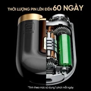 Máy cạo râu Eroc Magnet thiết kế nhỏ gọn cao cấp màu đen – vàng, lưỡi cạo kép dạng nổi, động cơ mạnh mẽ 7000 vòng/phút, pin sử dụng lên đến 60 ngày, đóng gói dạng quà tặng sang trọng.