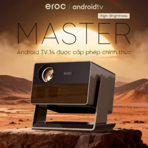 Máy chiếu Eroc Master cao cấp mới nhất | Android TV 14 chính thức, 1500 ANSI 40000 Lumens, Full HD 1080P hỗ trợ 4K, Dolby Audio 10W, Google Play Store, xoay 270 độ trình chiếu 210 inch.