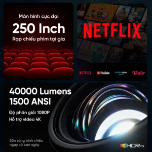 Máy chiếu EROC Muse tự động thông minh, tích hợp Micro hát Karaoke, độ sáng 1500 ANSI mang đến trải nghiệm rạp phim tại gia sắc nét