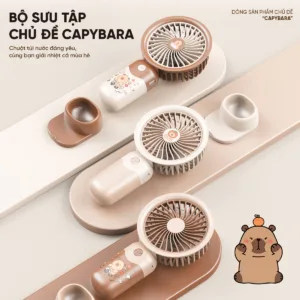 Quạt mini EROC màu nâu phiên bản Sticker DIY Capybara đáng yêu