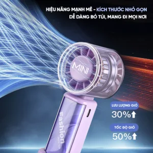 Quạt mini cầm tay EROC vỏ trong suốt tốc độ cao sạc Type-C