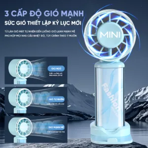 Quạt mini cầm tay EROC vỏ trong suốt tốc độ cao sạc Type-C