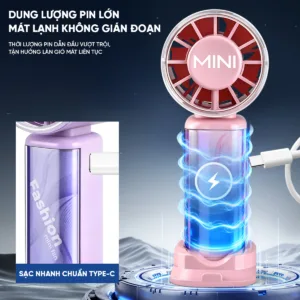 Quạt mini cầm tay EROC vỏ trong suốt tốc độ cao sạc Type-C