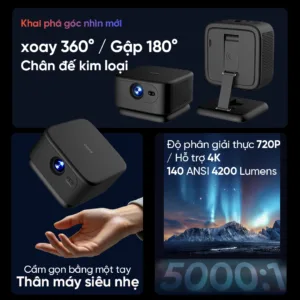 Máy chiếu EROC Magic X chính hãng độ phân giải 720P, hỗ trợ 4K, thiết kế chân đế Gimbal xoay 360 độ kim loại